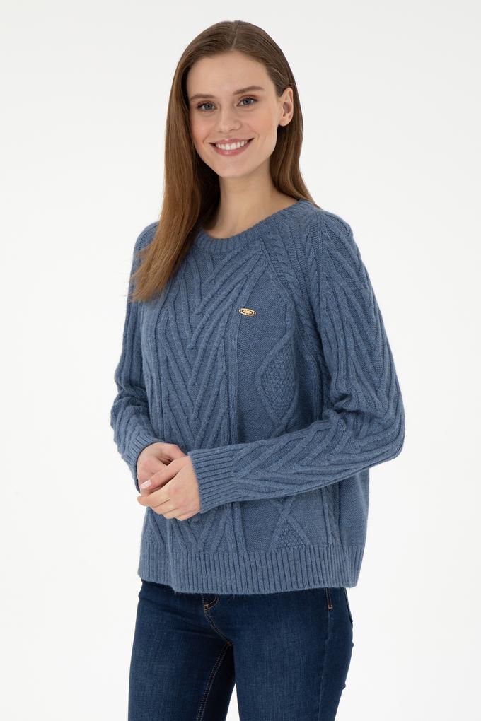 Kadın İndigo Bisiklet Yaka Kazak