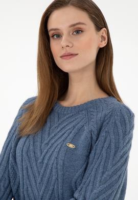 Kadın İndigo Bisiklet Yaka Kazak - 50293747011