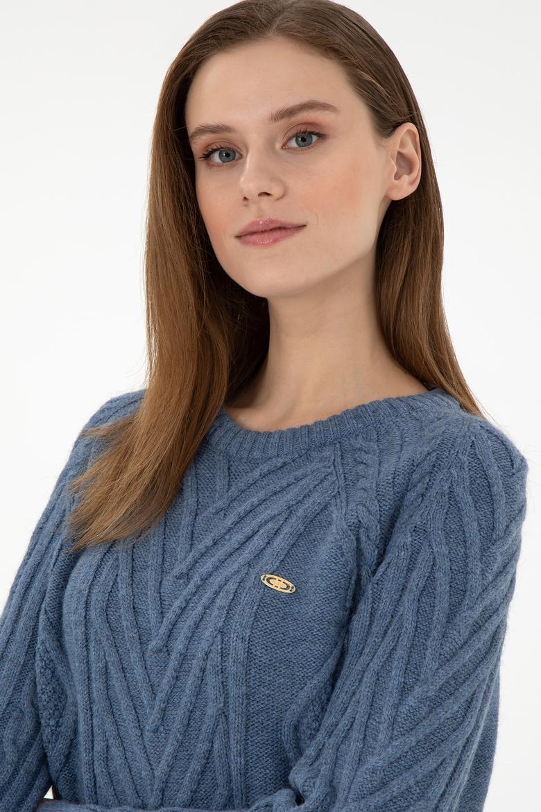 Kadın İndigo Bisiklet Yaka Kazak - 50293747011