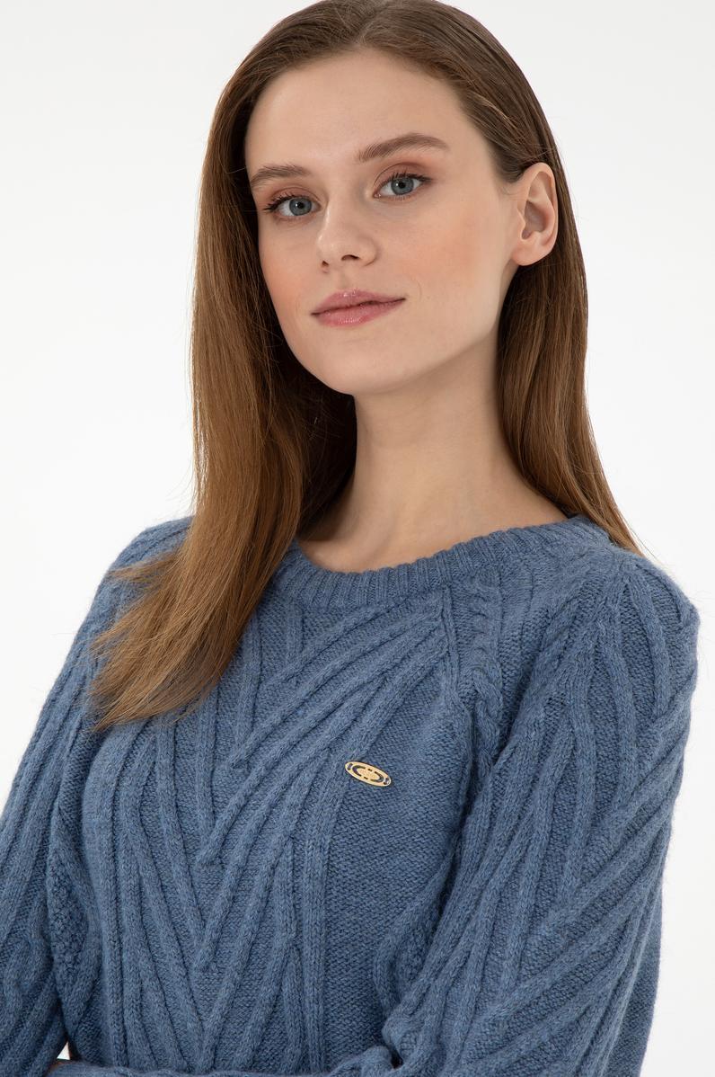 Kadın İndigo Bisiklet Yaka Kazak