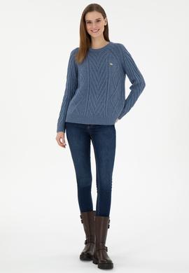 Kadın İndigo Bisiklet Yaka Kazak - 50293747011