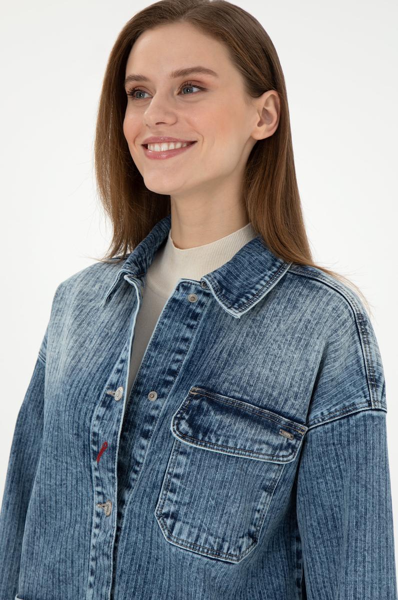 Kadın Açık Mavi Jean Tunik Gömlek