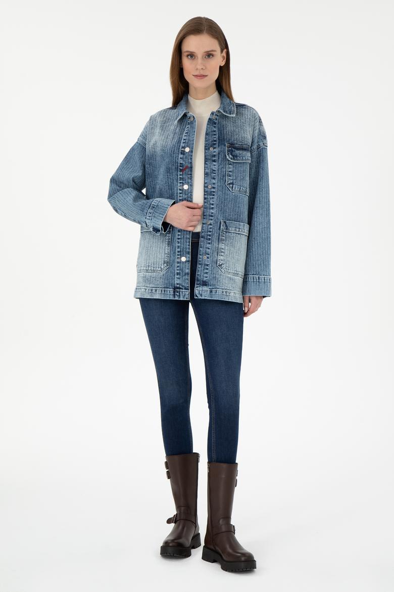 Kadın Açık Mavi Jean Tunik Gömlek - 50291134005