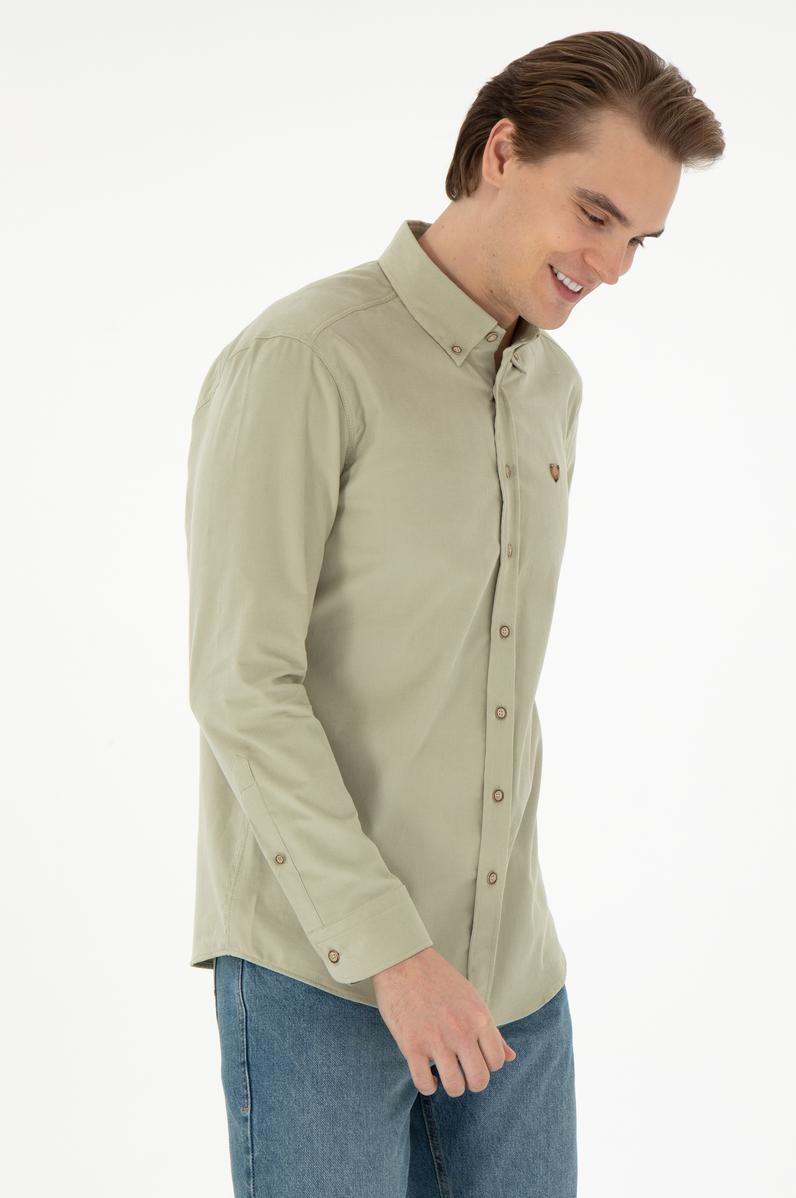 Erkek Açık Haki Uzun Kollu Gömlek