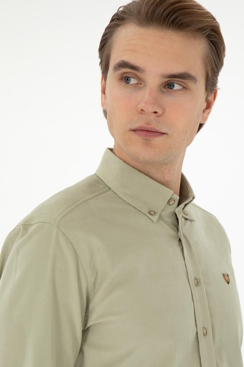 Erkek Açık Haki Uzun Kollu Gömlek