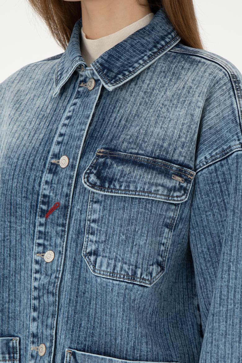 Kadın Açık Mavi Jean Tunik Gömlek - 50291134005