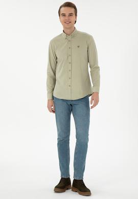 Erkek Açık Haki Uzun Kollu Gömlek - 50291395079