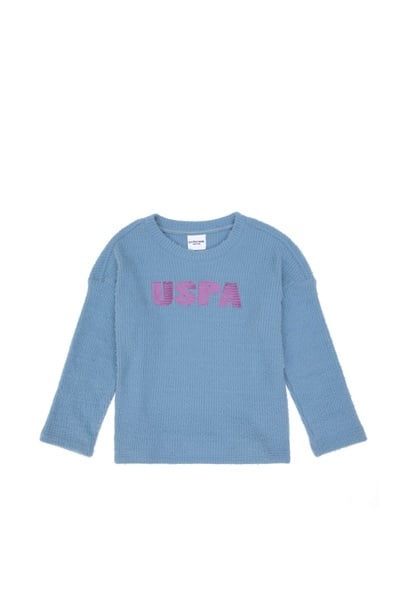 Kız Çocuk Açık Mavi Bisiklet Yaka Sweatshirt