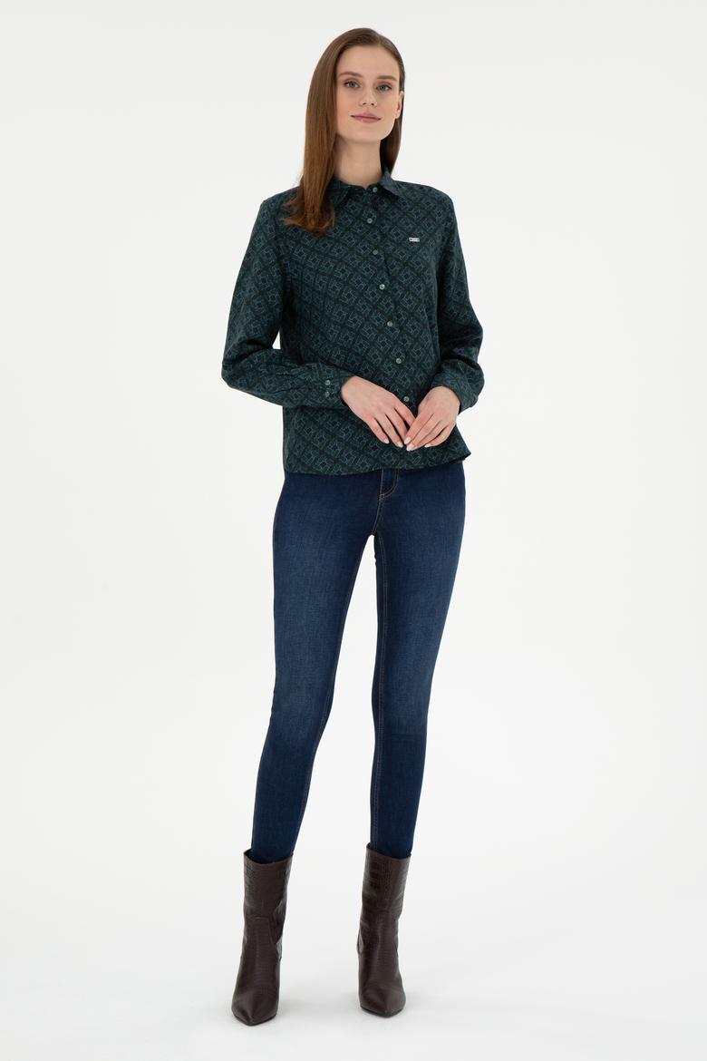 Kadın Koyu Yeşil Uzun Kollu Gömlek - 50291101011