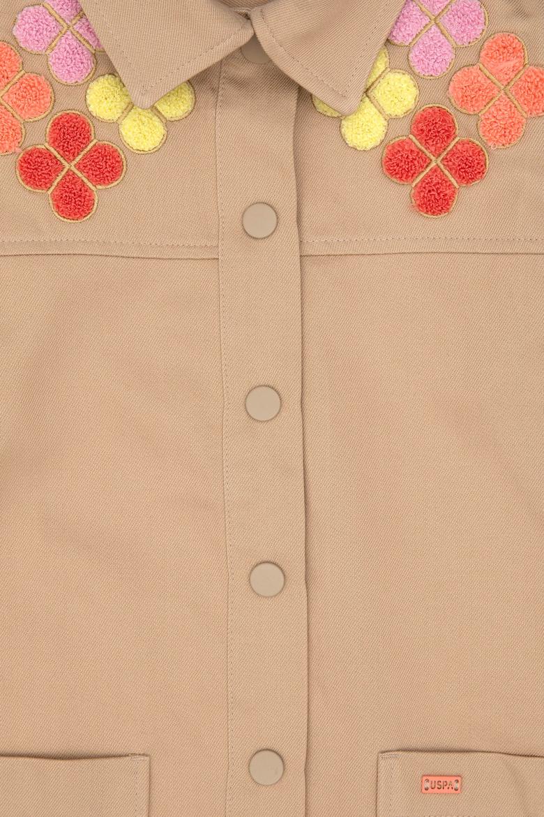 Kız Çocuk Camel İşlemeli Cep Detaylı Safari Model Dokuma Elbise - 50292654009