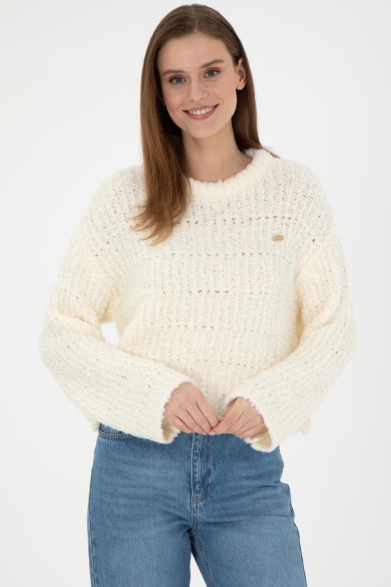 Kadın Krem Bisiklet Yaka Kazak - 50292975015