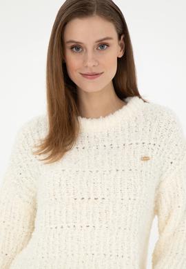 Kadın Krem Bisiklet Yaka Kazak - 50292975015