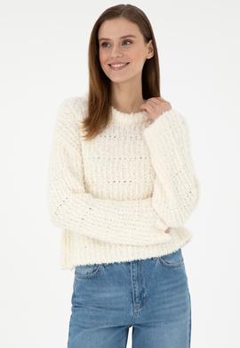 Kadın Krem Bisiklet Yaka Kazak - 50292975015