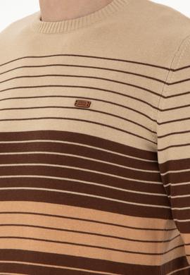 Erkek Slim Fit Bisiklet Yaka Kahverengi Kazak - 50297071019