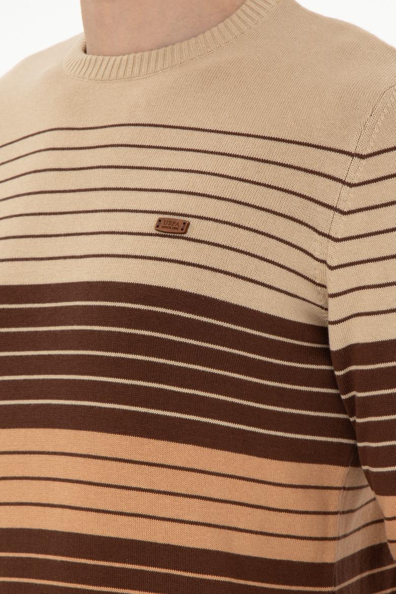 Erkek Slim Fit Bisiklet Yaka Kahverengi Kazak - 50297071019