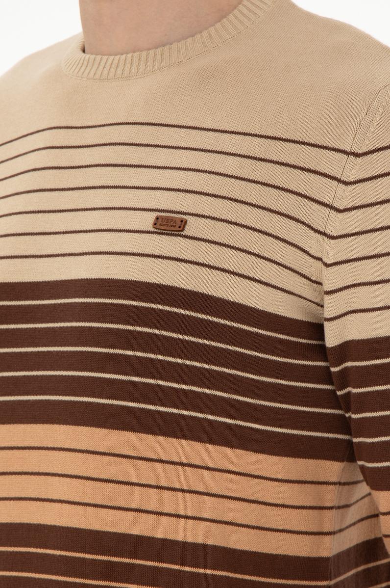 Erkek Slim Fit Bisiklet Yaka Kahverengi Kazak