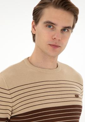 Erkek Slim Fit Bisiklet Yaka Kahverengi Kazak - 50297071019