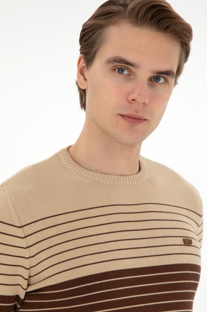 Erkek Slim Fit Bisiklet Yaka Kahverengi Kazak