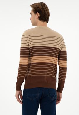 Erkek Slim Fit Bisiklet Yaka Kahverengi Kazak - 50297071019