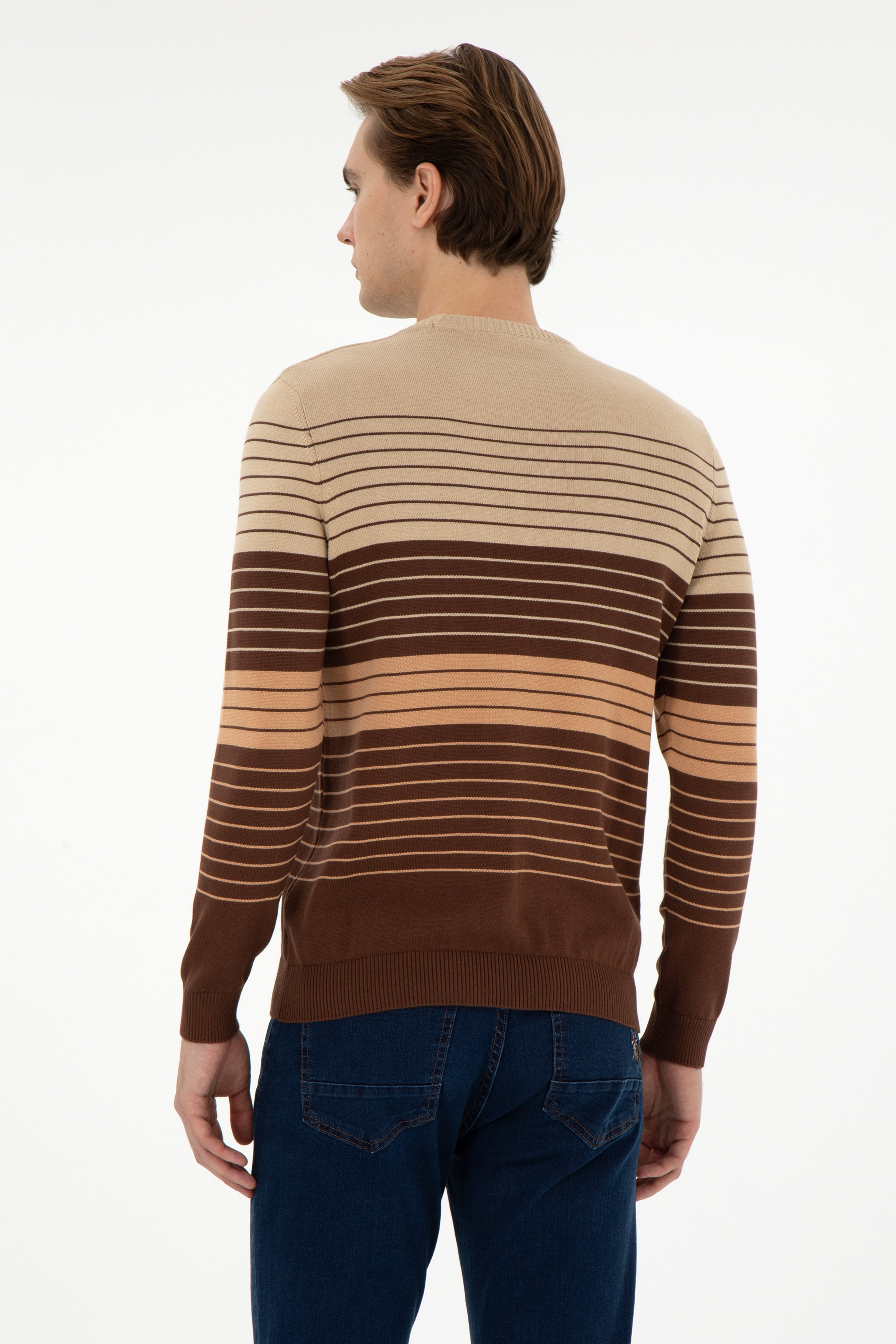 Erkek Slim Fit Bisiklet Yaka Kahverengi Kazak - Image 5