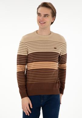 Erkek Slim Fit Bisiklet Yaka Kahverengi Kazak - 50297071019