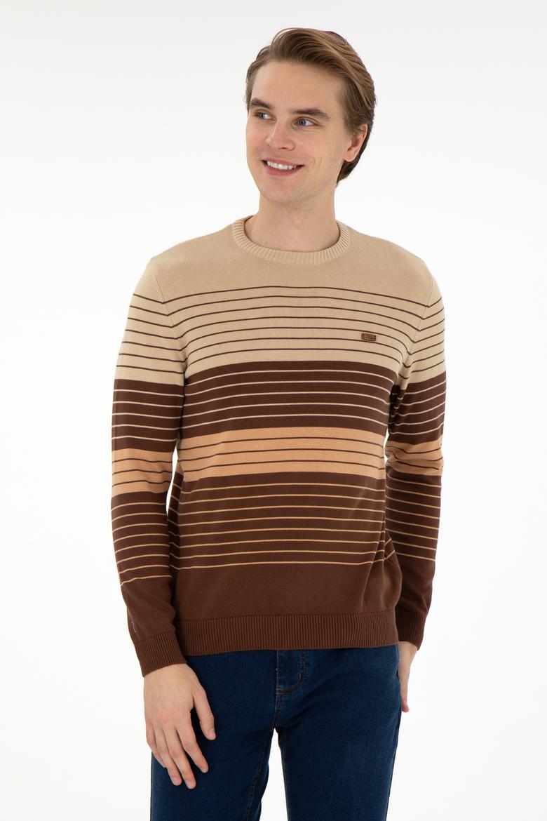 Erkek Slim Fit Bisiklet Yaka Kahverengi Kazak