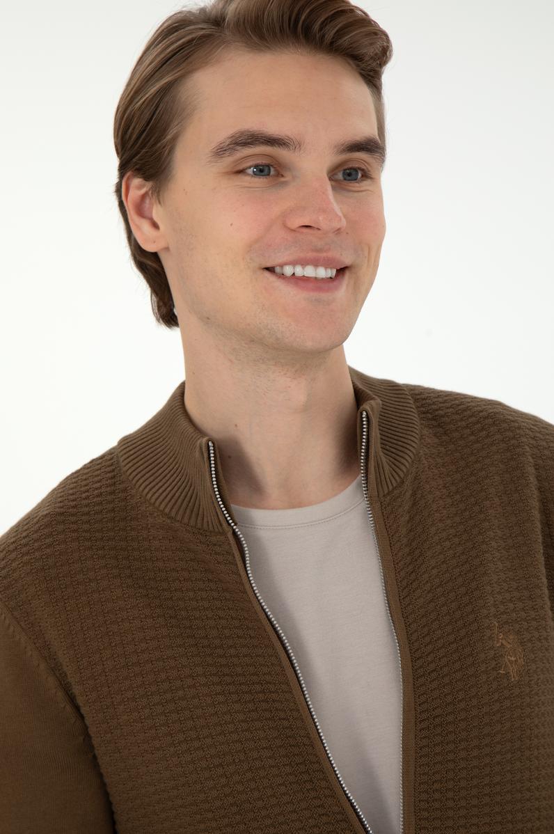 Erkek Haki Basic Triko Hırka