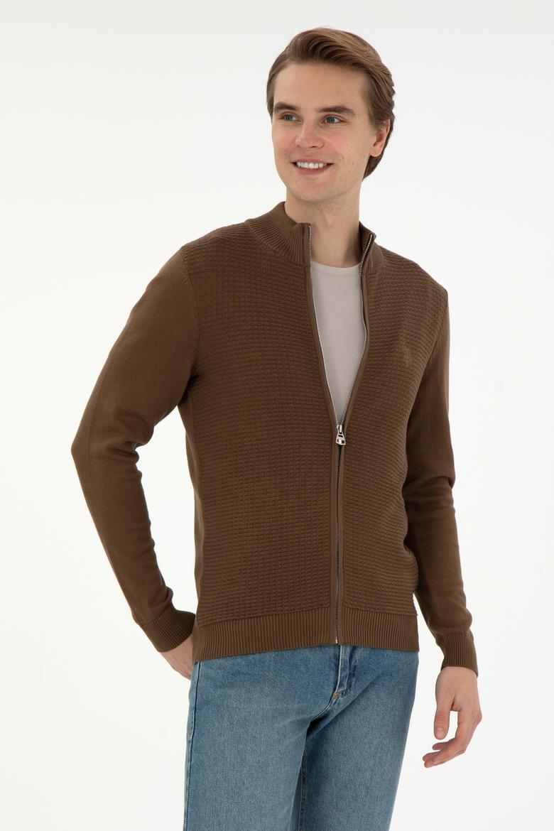 Erkek Haki Basic Triko Hırka