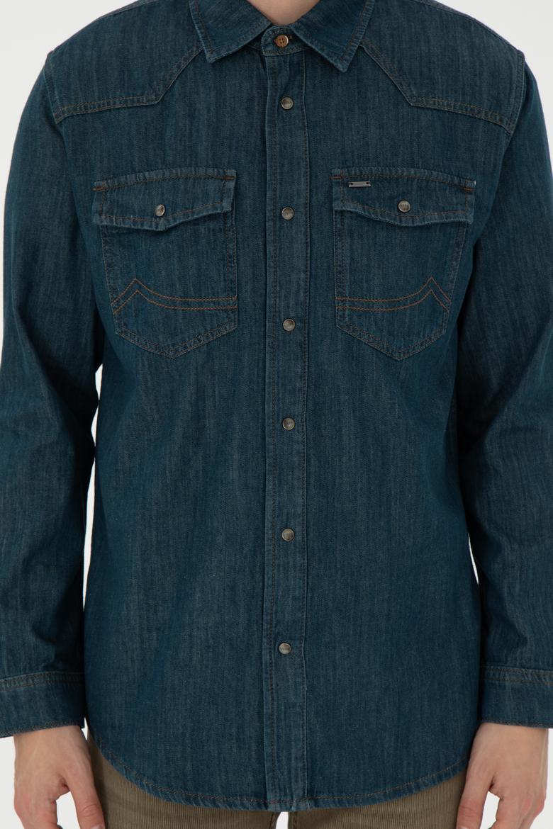 Erkek Mavi Jean Gömlek - 50289470008