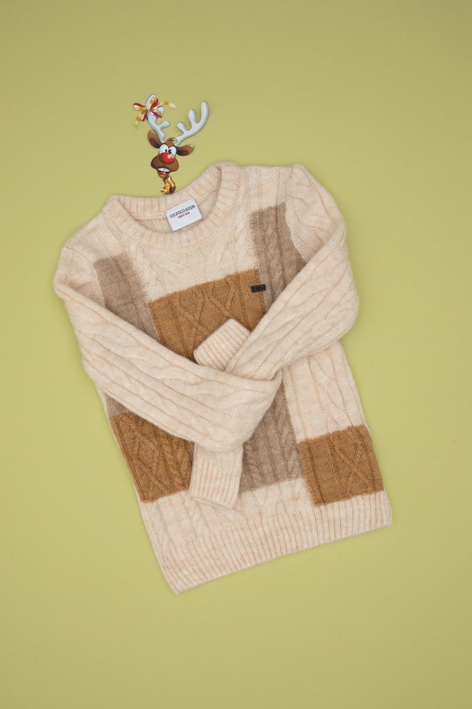 Erkek Çocuk Krem Bisiklet Yaka Kazak