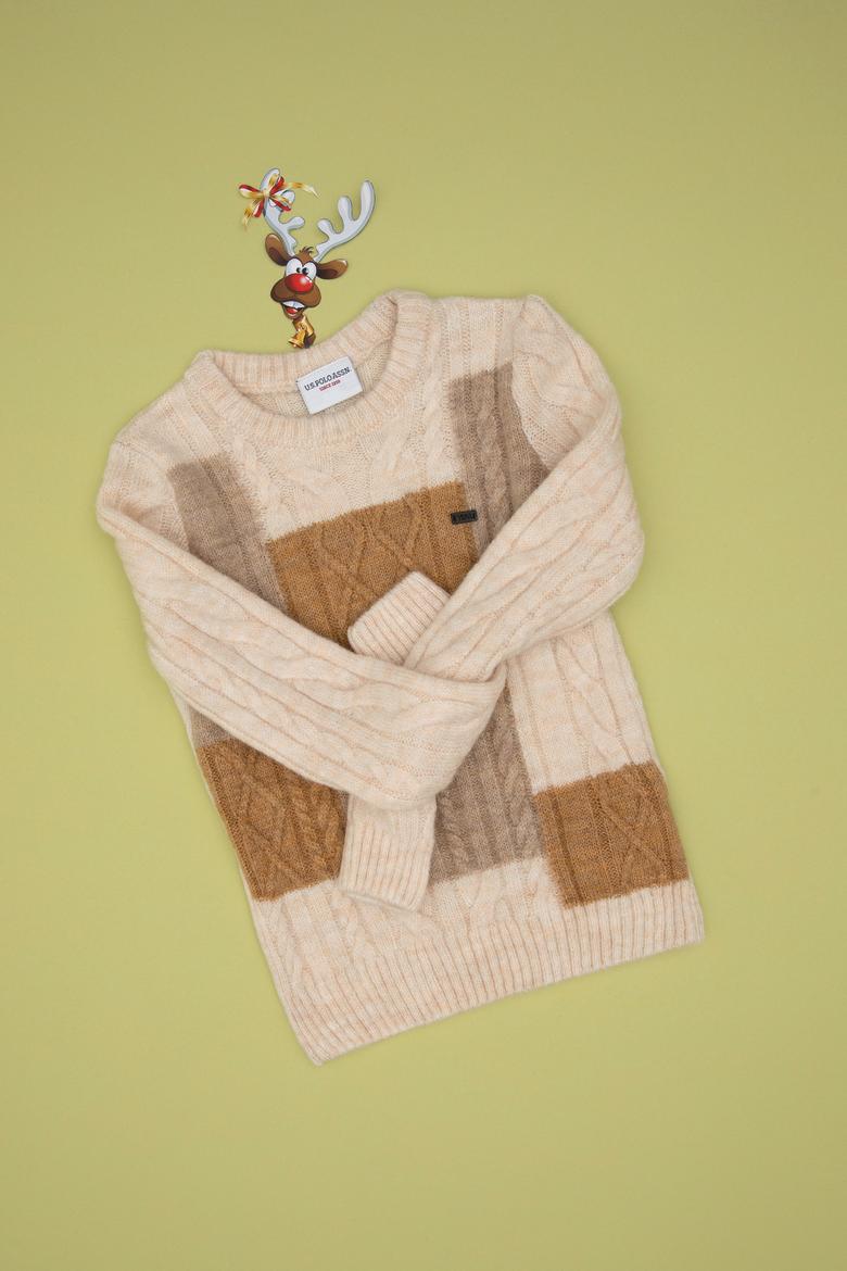 Erkek Çocuk Krem Bisiklet Yaka Kazak