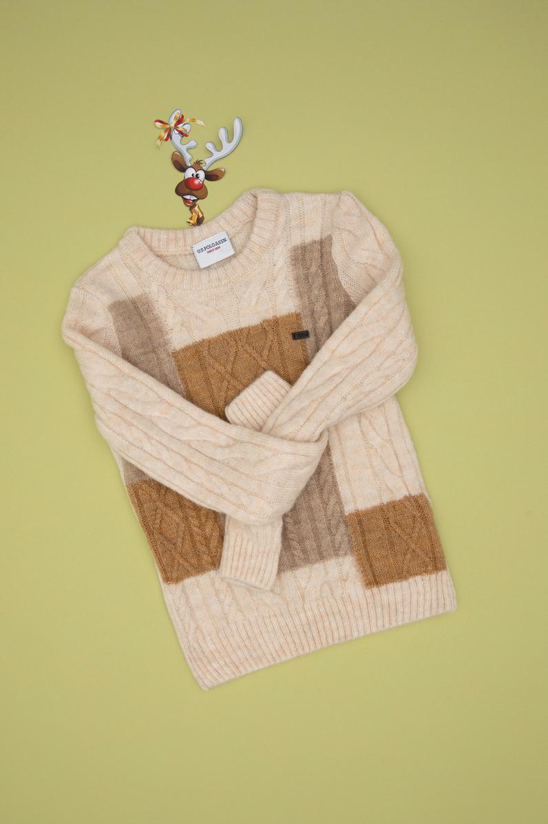 Erkek Çocuk Krem Bisiklet Yaka Kazak