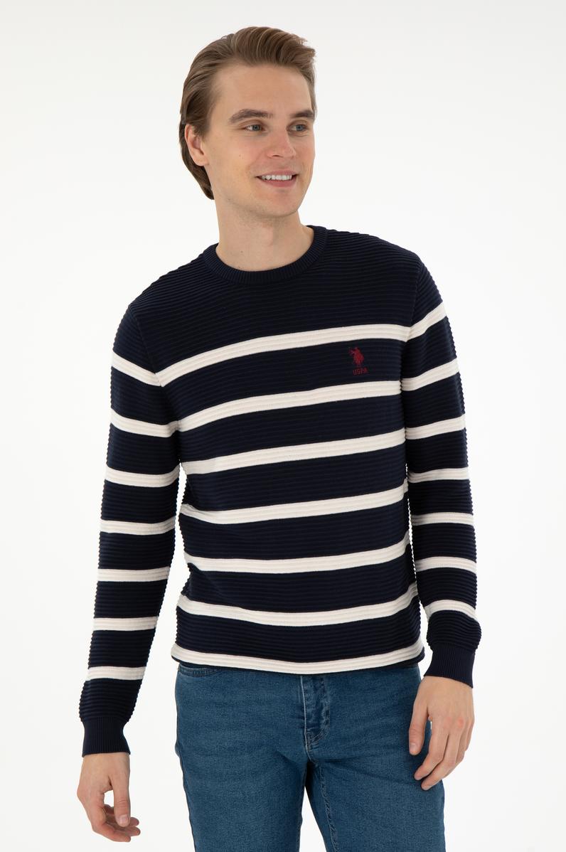 Erkek Slim Fit Bisiklet Yaka Lacivert Kazak