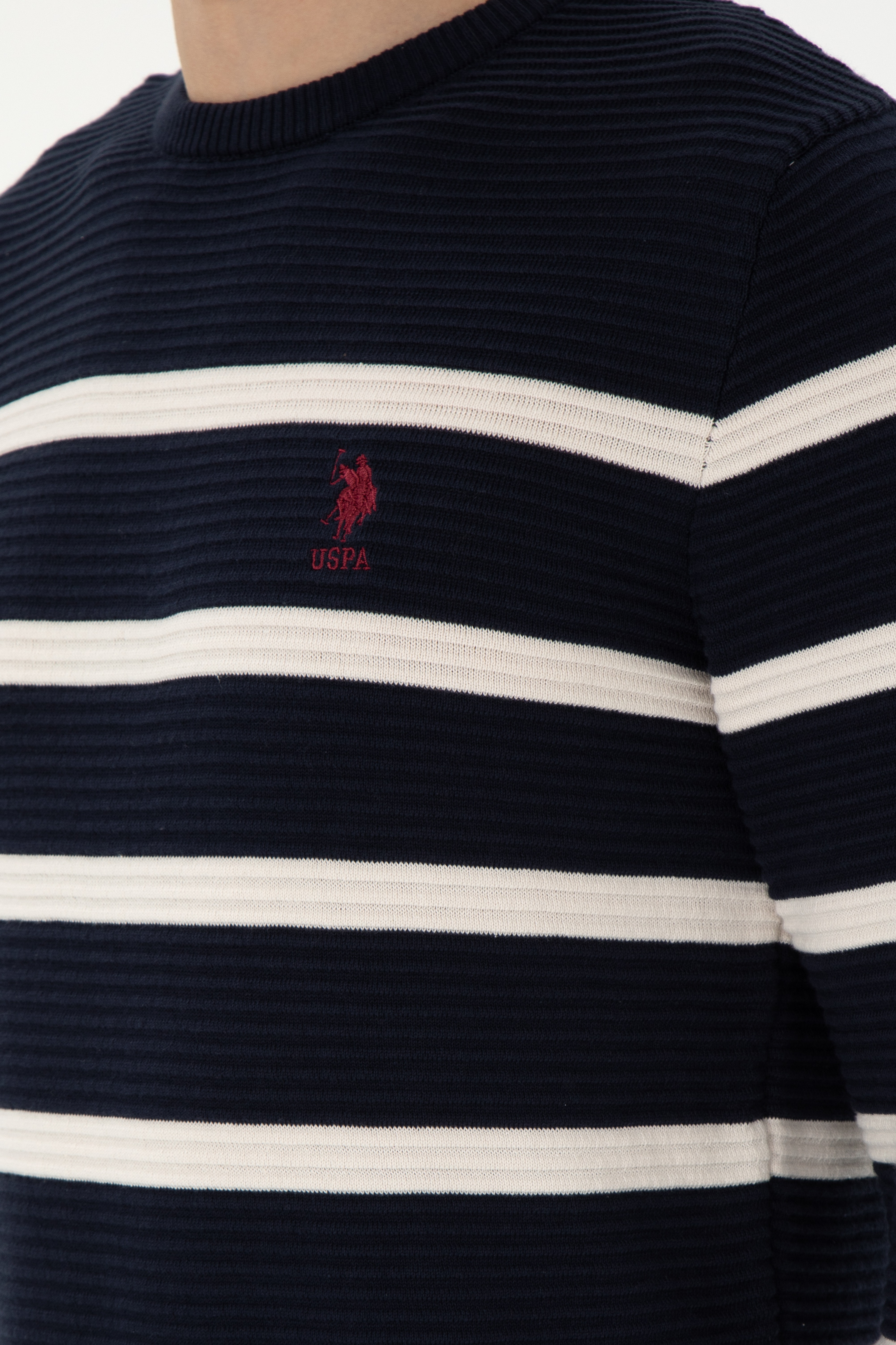 Erkek Slim Fit Bisiklet Yaka Lacivert Kazak - Image 7