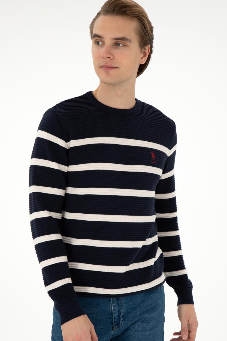 Erkek Slim Fit Bisiklet Yaka Lacivert Kazak - 50292850019