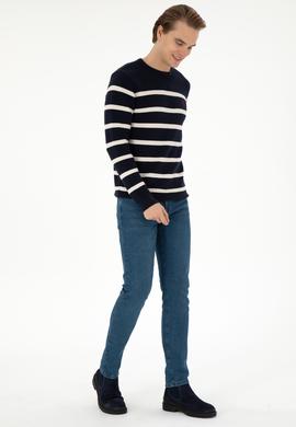 Erkek Slim Fit Bisiklet Yaka Lacivert Kazak - 50292850019