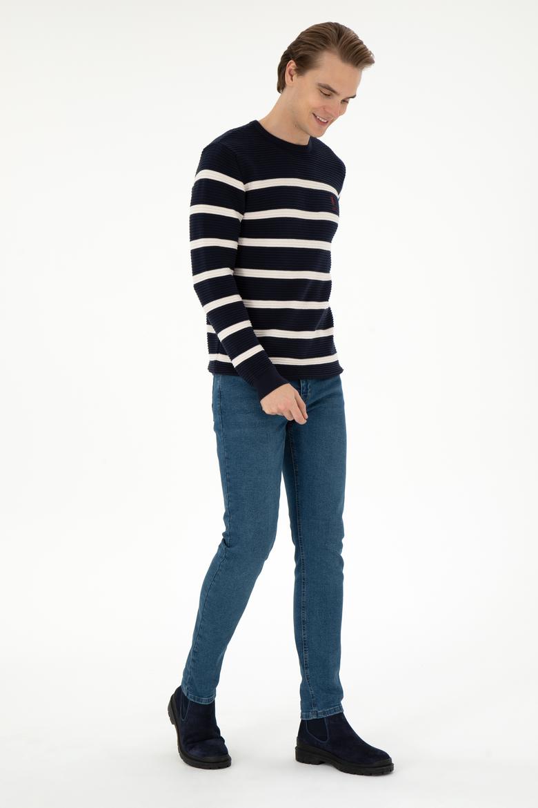 Erkek Slim Fit Bisiklet Yaka Lacivert Kazak - 50292850019