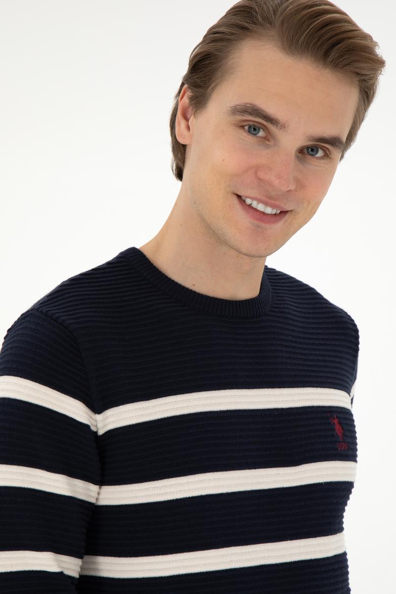 Erkek Slim Fit Bisiklet Yaka Lacivert Kazak - 50292850019