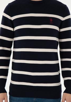 Erkek Slim Fit Bisiklet Yaka Lacivert Kazak - 50292850019