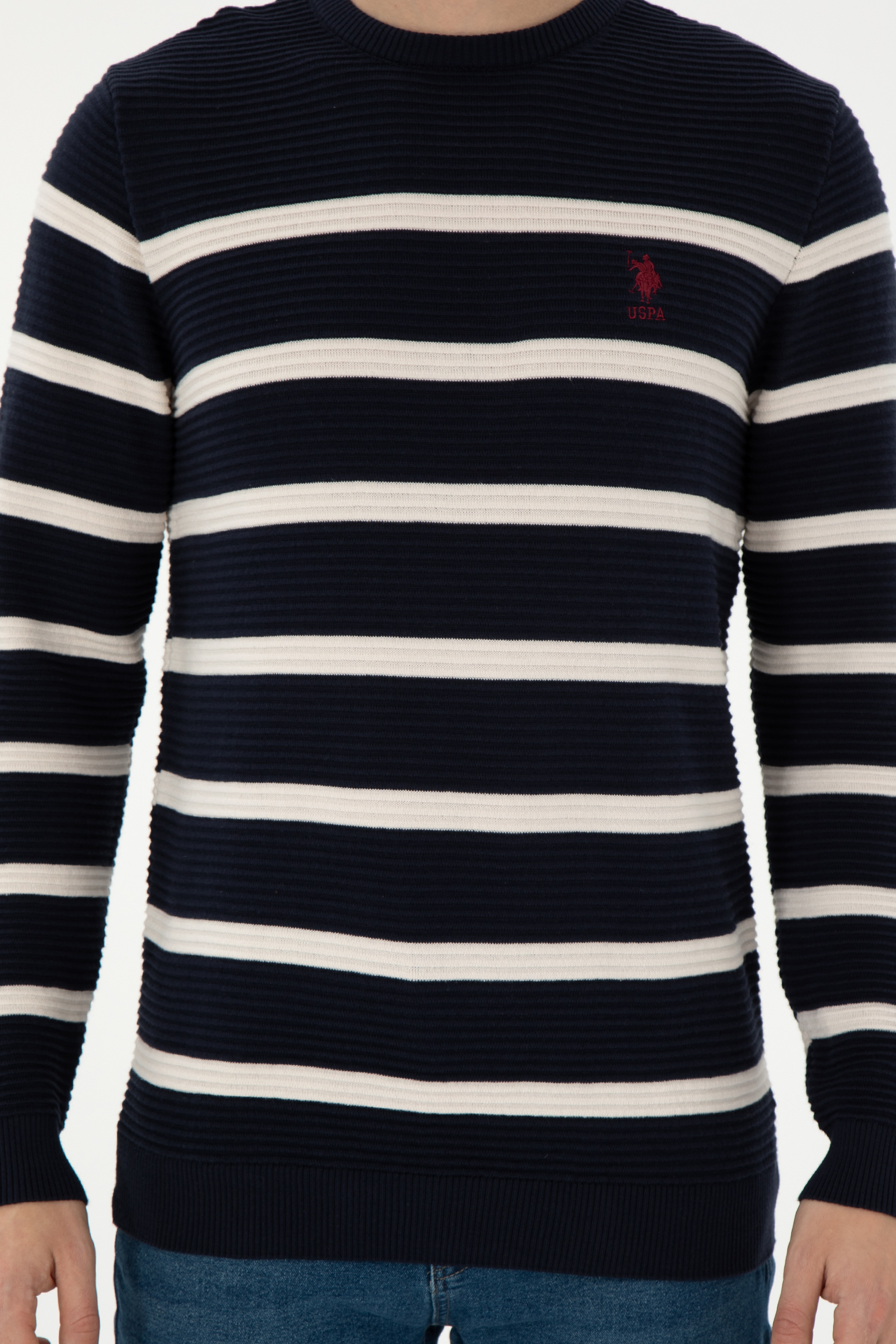 Erkek Slim Fit Bisiklet Yaka Lacivert Kazak - Image 6