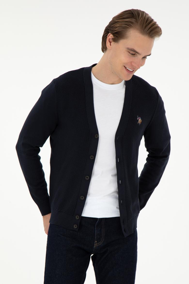 Erkek Lacivert Basic Triko Hırka