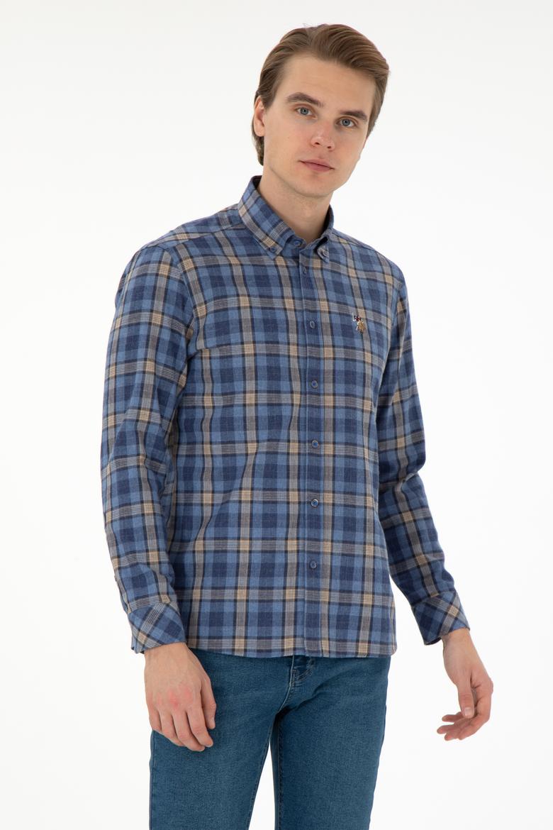 Erkek Saks Uzun Kollu Gömlek