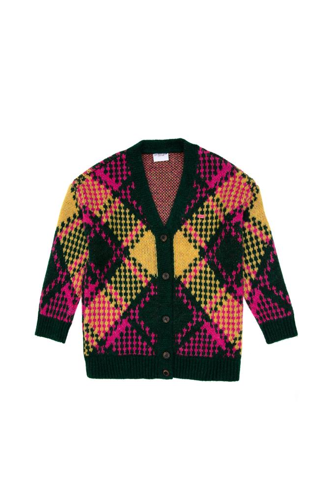 Kız Çocuk Koyu Yeşil Bisiklet Yaka Triko Hırka