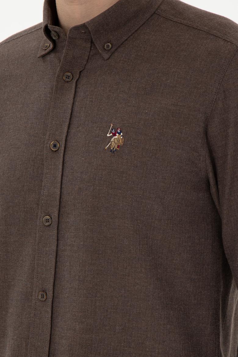 Erkek Kahverengi Uzun Kollu Basic Gömlek - 50293980152