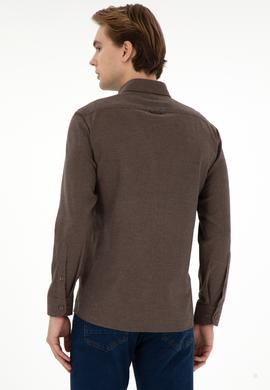 Erkek Kahverengi Uzun Kollu Basic Gömlek - 50293980152