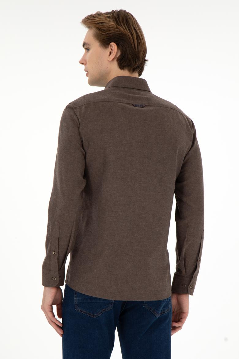 Erkek Kahverengi Uzun Kollu Basic Gömlek - 50293980152