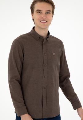 Erkek Kahverengi Uzun Kollu Basic Gömlek - 50293980152