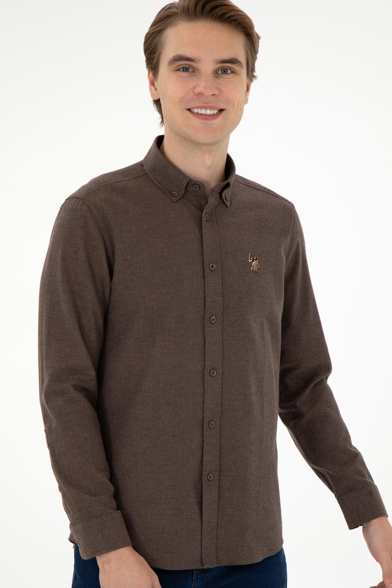 Erkek Kahverengi Uzun Kollu Basic Gömlek - 50293980152