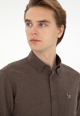 Erkek Kahverengi Uzun Kollu Basic Gömlek - 50293980152