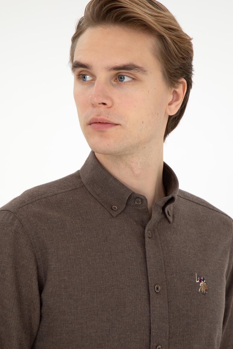 Erkek Kahverengi Uzun Kollu Basic Gömlek - 50293980152